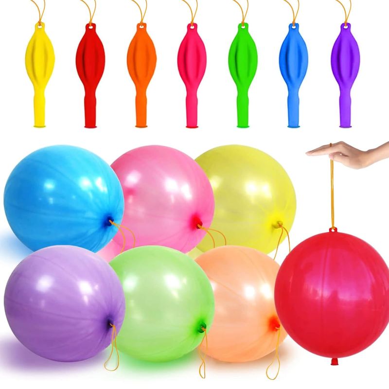 Photo 1 of 30Pcs Punch Balloons, Thickened Neon Punching Balloon Heavy Duty Party Favors for Kids with Rubber Band Handle, Bouncy Balls for Birthday Weddings Goodie Bag Stuffer Supply