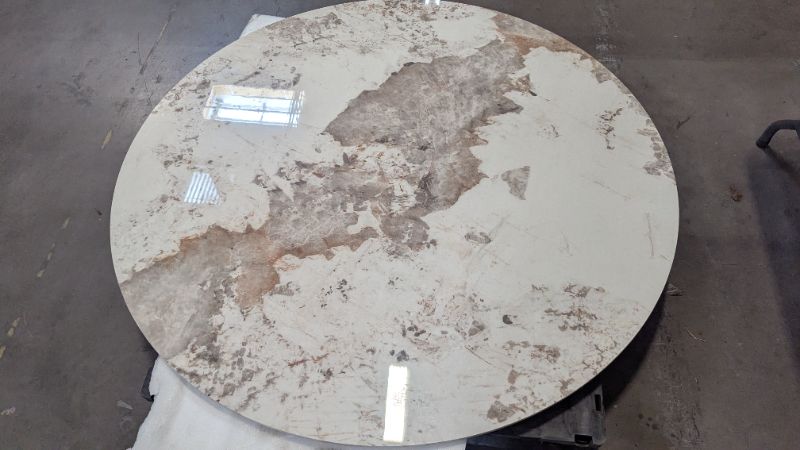 Photo 1 of Only includes table top| 59" Round Sintered Stone Dining Table for 6-8, Glossy Pandora Table top | Has Minor Cracks on end