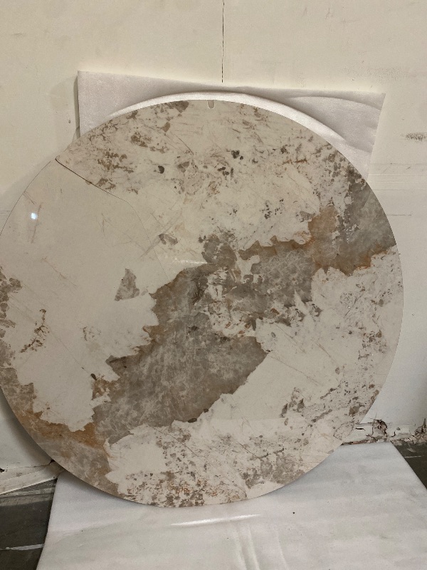 Photo 1 of Major Cracks on end, chipped on ends|Only includes table top| 59" Round Sintered Stone Dining Table for 6-8, Glossy Pandora Table top