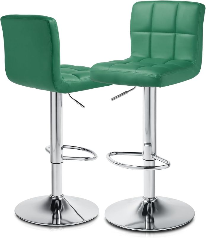 Photo 1 of Bar Stools Set of 2 PU Leather Swivel Counter Height Adjustable Modern Square Island Barstool with Back for Kitchen Counter Chairs, Teal Green