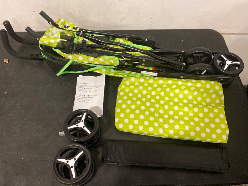 Photo 1 of 4 Wheels Pet Stroller, Easy-Fold Umbrella Shaped Dog Cat Jogger Stroller w/Storage Bag & Visible Mesh for Small/Medium Dogs Cats Lawn Green Polka Dots