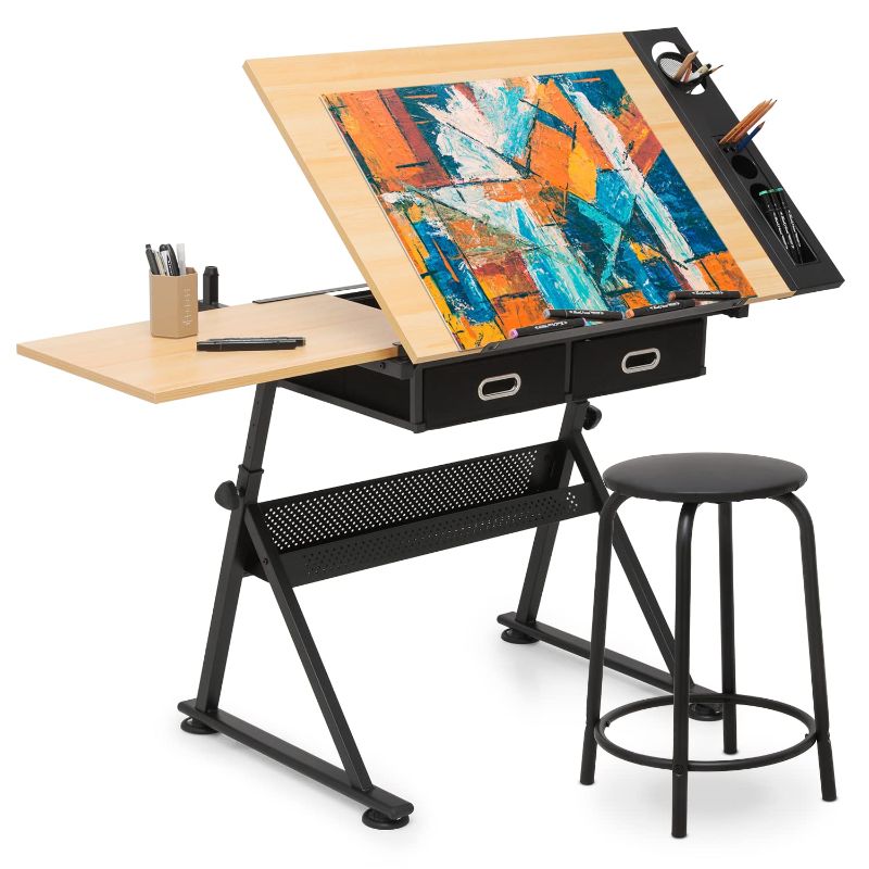 Photo 1 of Adjustable Drafting Table & Stool Set with Storage, Versatile Art Desk and Craft Center Home Study Room Artist Desk