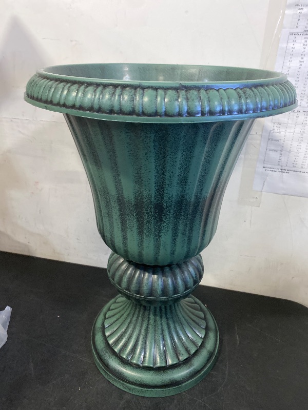 Photo 1 of 20-Inch Plastic Urn Planter Vase – Vintage Roman Flower Pot for Indoor & Outdoor Plants, Patio, Garden, Wedding Decor, Lightweight & Drainage Hole, Retro Home Porch Decor (Dark Green)
