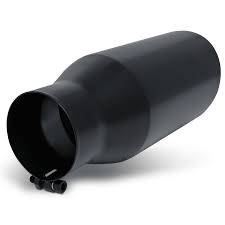 Photo 1 of 5"Inlet 6"Outlet Stainless Steel 15"Exhaust Muffler Tip Straight-Through Round Diagonal Cut Black Roll Tip