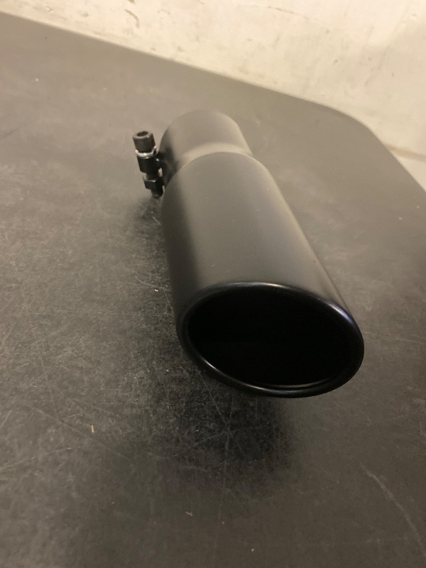 Photo 1 of 5"Inlet 6"Outlet Stainless Steel 15"Exhaust Muffler Tip Straight-Through Round Diagonal Cut Black Roll Tip