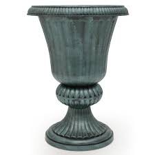 Photo 1 of 20-Inch Plastic Urn Planter Vase – Vintage Roman Flower Pot for Indoor & Outdoor Plants, Patio, Garden, Wedding Decor, Lightweight & Drainage Hole, Retro Home Porch Decor (Dark Green)