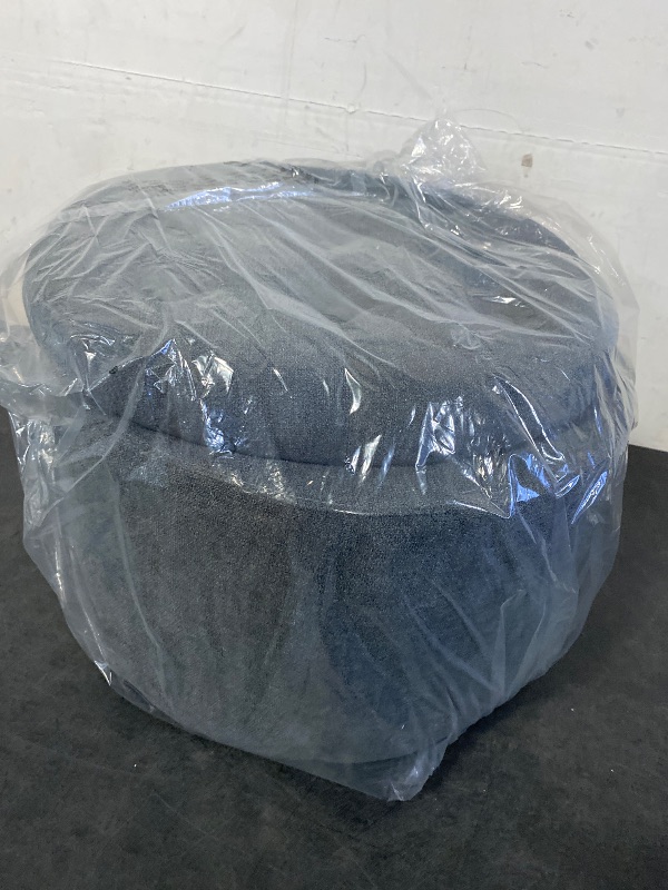Photo 1 of 20 Inch Small Ottoman with Storage, Round Linen Fabric Storage Ottoman with Removable Lid, Stylish Footstool Foot Rest for Living Room, Bedroom, Dorm, Dark Grey