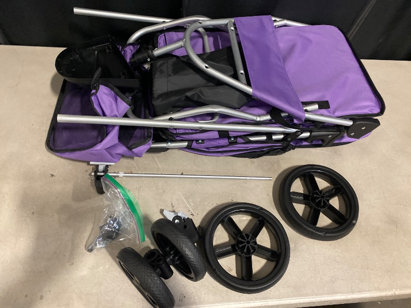 Photo 1 of 3 Wheels Pet Dog Cat Stroller for Small Medium Dogs Cats, Lightweight Foldable Jogger Stroller w/Storage Basket and Cup Holder, Purple