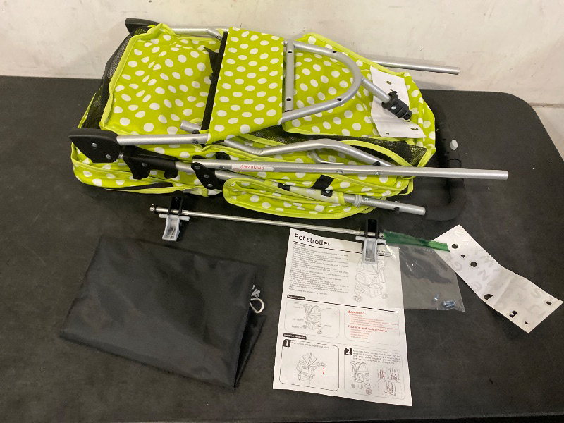 Photo 1 of 3 Wheels Pet Dog Cat Stroller for Small Medium Dogs Cats, Foldable Jogger Stroller w/Storage Basket and Cup Holder, Lawn Green Polka Dots