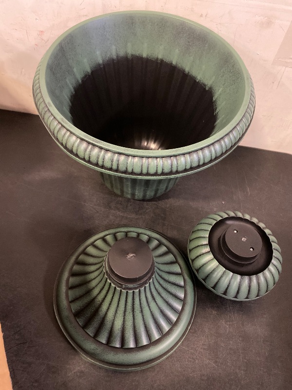 Photo 1 of 20-Inch Plastic Urn Planter Vase – Vintage Roman Flower Pot for Indoor & Outdoor Plants, Patio, Garden, Wedding Decor, Lightweight & Drainage Hole, Retro Home Porch Decor (Dark Green)