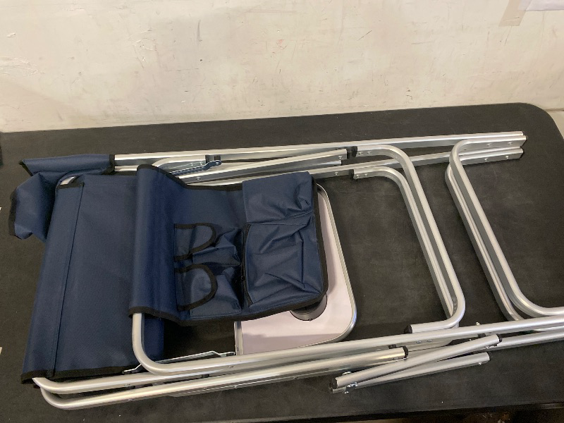 Photo 1 of 44.5'' Tall Makeup Artist Director Chair, Foldable Portable Aluminum Frame Folding Chair with Side Table, Cup Holder and Storage Pockets, 250 lbs Capacity, Navy Blue