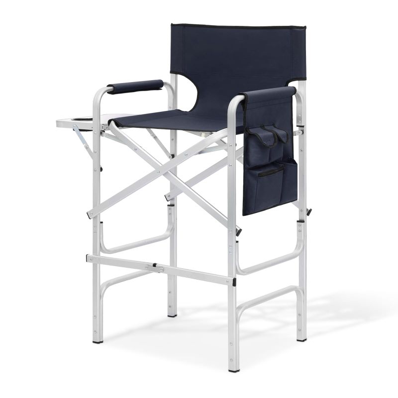 Photo 1 of 44.5'' Tall Makeup Artist Director Chair, Foldable Portable Aluminum Frame Folding Chair with Side Table, Cup Holder and Storage Pockets, 250 lbs Capacity, Navy Blue
