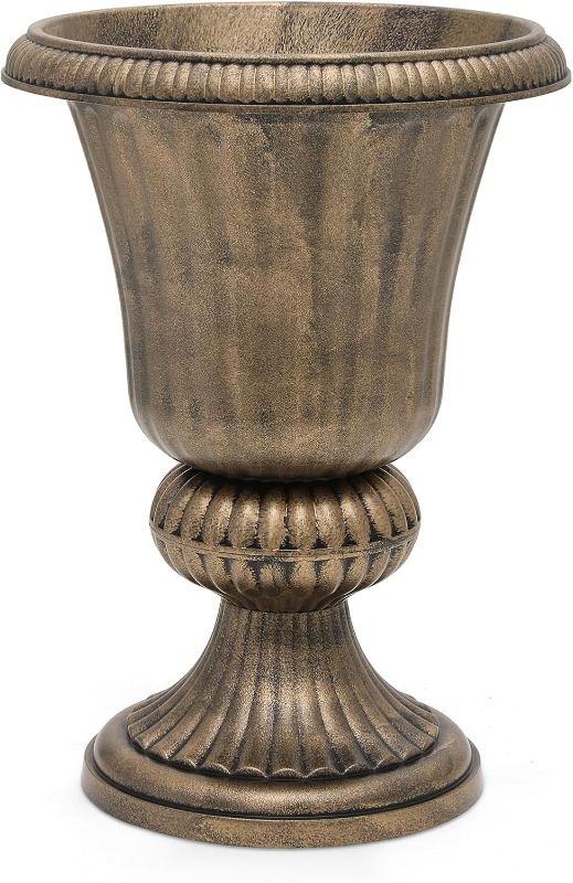 Photo 1 of 20-Inch Plastic Urn Planter Vase – Vintage Roman Flower Pot for Indoor & Outdoor Plants, Patio, Garden, Wedding Decor, Lightweight & Drainage Hole, Retro Home Porch Decor (Dark Green)