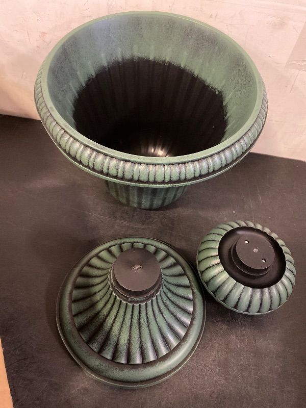 Photo 1 of 20-Inch Plastic Urn Planter Vase – Vintage Roman Flower Pot for Indoor & Outdoor Plants, Patio, Garden, Wedding Decor, Lightweight & Drainage Hole, Retro Home Porch Decor (Dark Green)