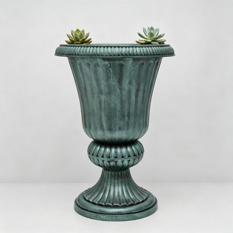 Photo 1 of 20-Inch Plastic Urn Planter Vase – Vintage Roman Flower Pot for Indoor & Outdoor Plants, Patio, Garden, Wedding Decor, Lightweight & Drainage Hole, Retro Home Porch Decor (Dark Green)
