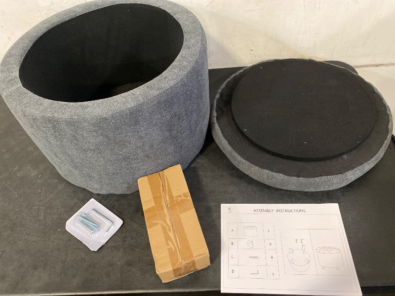 Photo 1 of 20 Inch Small Ottoman with Storage, Round Linen Fabric Storage Ottoman with Removable Lid, Stylish Footstool Foot Rest for Living Room, Bedroom, Dorm, Dark Grey