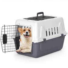 Photo 1 of 22-Inch Dog Crate Plastic 2-Door Top Loading Cat Carrier, Hard-Sided Dog Travel Carrier for Small Dogs and Cats, Ventilation and Security Lock Design for Pets up to 22 lbs (Grey)