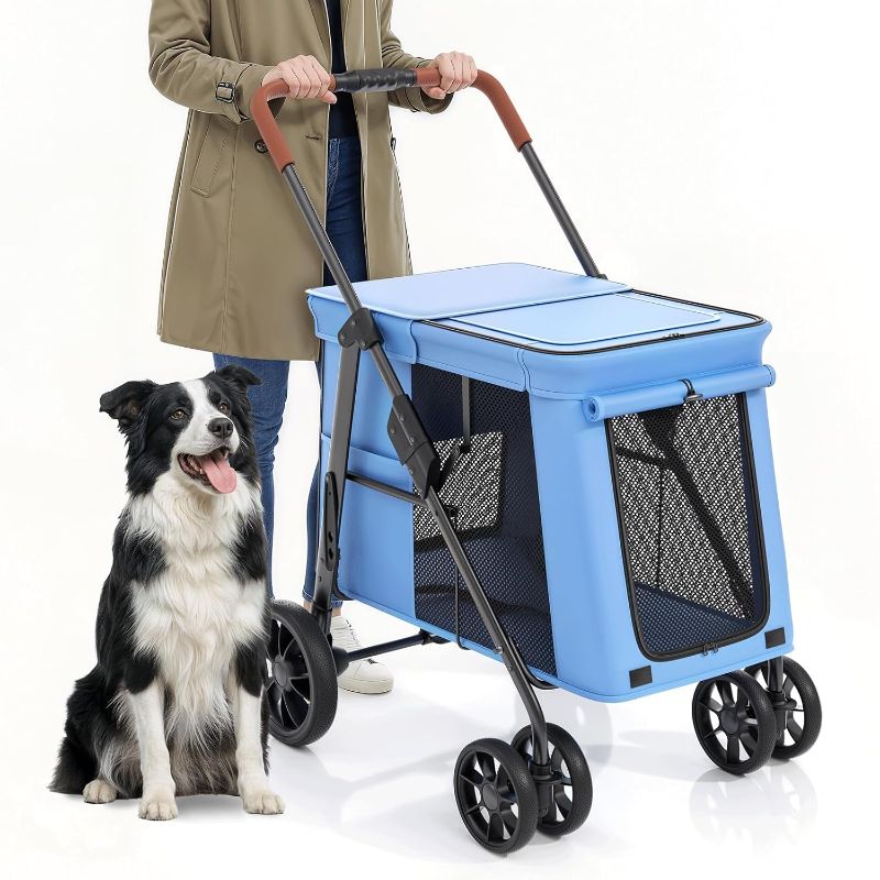 Photo 1 of Pet Stroller for Medium to Large Dogs up to 66lb, One-Button Fold System, Breathable Mesh Top & Sides, Portable Dog Wagon for Outdoor