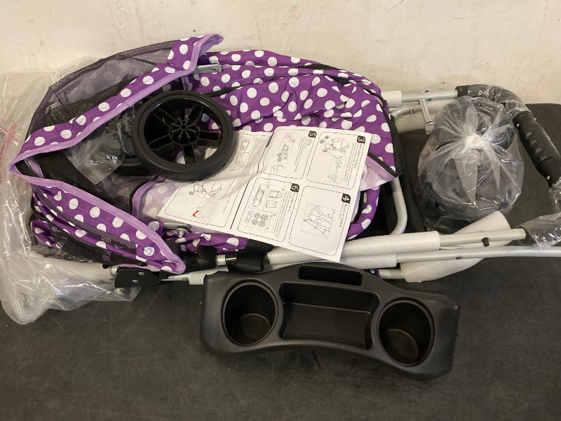 Photo 1 of 3 in 1 Foldable Pet Stroller for Small & Medium Dogs, Detachable Carrier, Car Seat, Push Button Entry, 4-Wheel Jogger for Pets up to 33 lbs, Purple Polka Dots