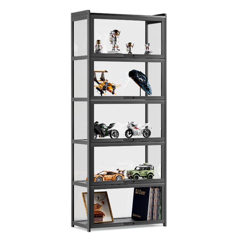 Photo 1 of 67.5" Curio Display Cabinet with Doors, 5-Tier Bamboo Showcase Storage Cabinet Shelf Collectibles Toy Display Case for Living Room, Black