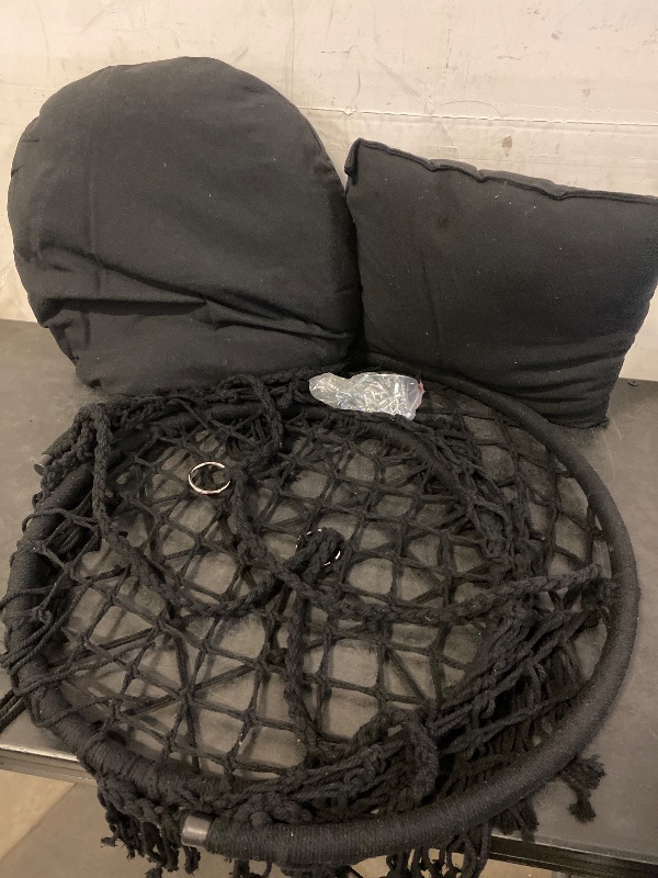 Photo 1 of Macrame Hanging Swing Chair with Cushions, Max 350 lbs,Black