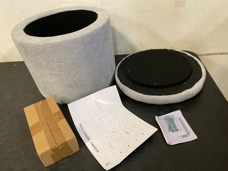 Photo 1 of 15 Inch Small Ottoman with Storage, Round Linen Fabric Storage Ottoman Foot Rest with Removable Lid, Multipurpose Footstool Footrest for Living Room, Bedroom, Dorm, Grey