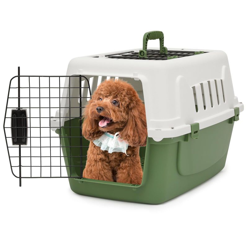 Photo 1 of 22-Inch Dog Crate Plastic 2-Door Top Loading Cat Carrier, Hard-Sided Dog Travel Carrier for Small Dogs and Cats, Ventilation and Security Lock Design for Pets up to 22 lbs (Green)