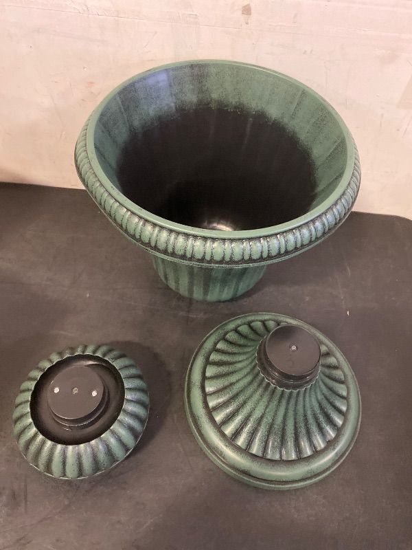 Photo 1 of 20-Inch Plastic Urn Planter Vase – Vintage Roman Flower Pot for Indoor & Outdoor Plants, Patio, Garden, Wedding Decor, Lightweight & Drainage Hole, Retro Home Porch Decor (Dark Green)
