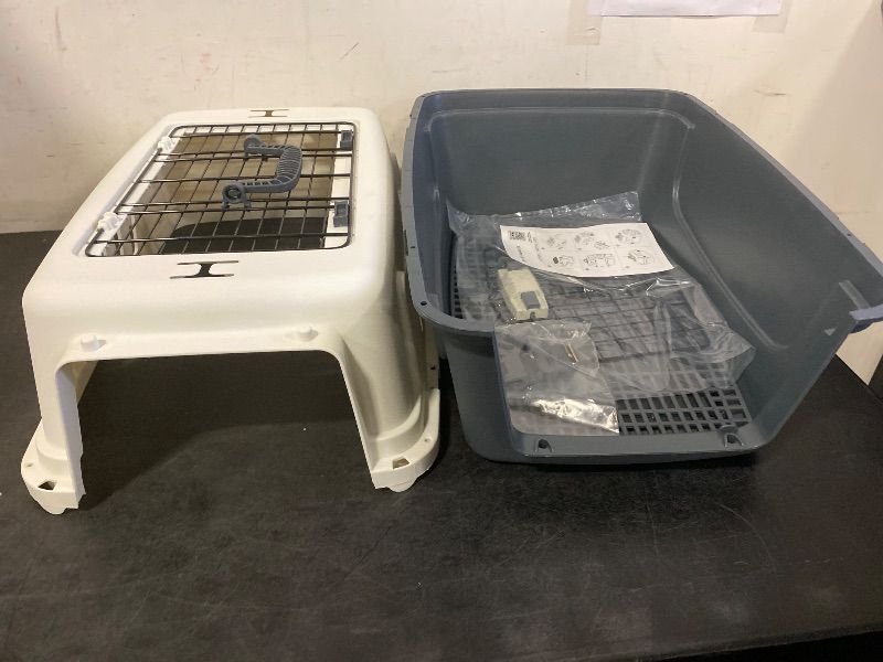 Photo 1 of 22-Inch Dog Crate Plastic 2-Door Top Loading Cat Carrier, Hard-Sided Dog Travel Carrier for Small Dogs and Cats, Ventilation and Security Lock Design for Pets up to 22 lbs (Grey)