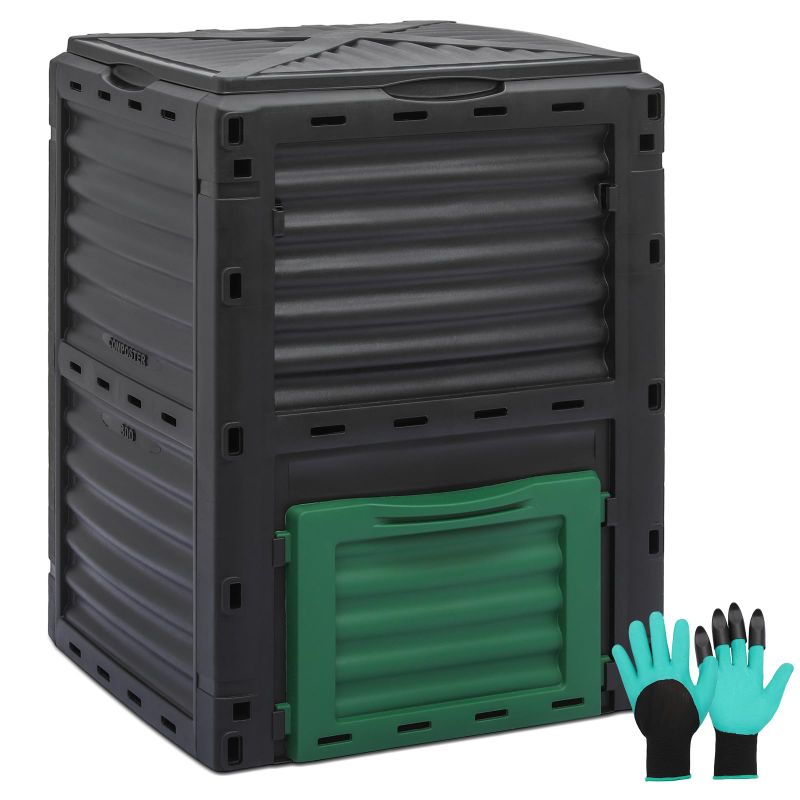 Photo 1 of 80 Gallon Large Compost Bin, BPA Free Outdoor Composting Tumblers for Garden Patio, All-Season Fast Working Rotating Chamber Composters for Garden Patio w/Sliding Door