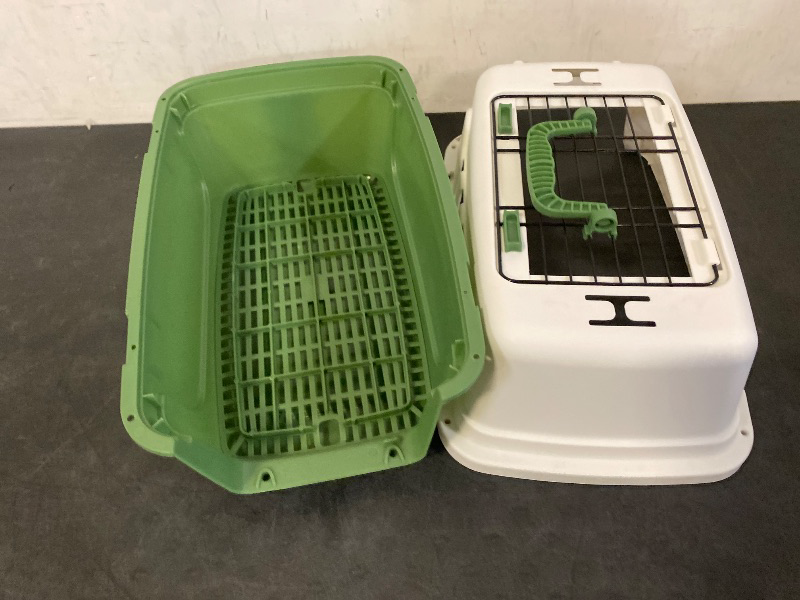 Photo 1 of 18-Inch 2-Door Top Loading Cat Carrier, Plastic Dog Crate Hard-Sided Dog Travel Carrier for Small Dogs and Cats, Ventilation and Security Lock Design for Pets up to 10 lbs (Green) | MISSING HARDWARE