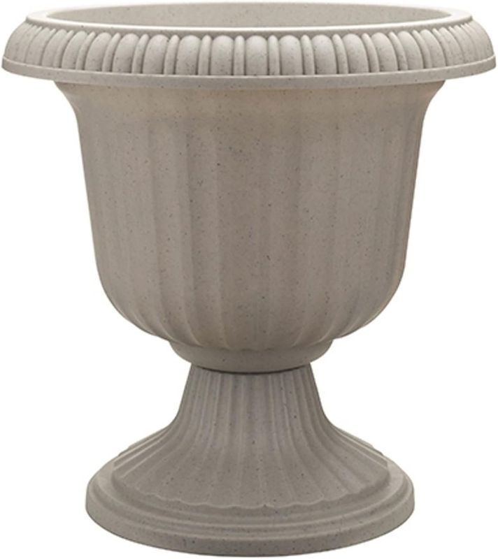 Photo 1 of 14 Inch Large Outdoor Home Lightweight Plastic Utopian Urn Flower Planter Pot 2 pack for Entryways and Backyard Patios, Stone
