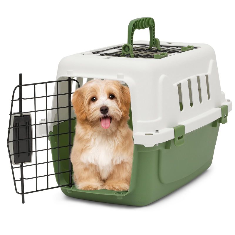 Photo 1 of 18-Inch 2-Door Top Loading Cat Carrier, Plastic Dog Crate Hard-Sided Dog Travel Carrier for Small Dogs and Cats, Ventilation and Security Lock Design for Pets up to 10 lbs (Green