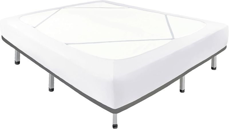 Photo 1 of Decorative Box Spring Cover Twin & Twin XL Size, White Luxurious Jersey Knitting Stretchy Wrap Around 4 Sides Bedskirt for Home/Hotels, Easy Fit Wrinkle Free Machine Washable