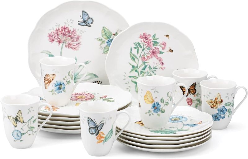 Photo 1 of Includes 9/18 Pieces | Butterfly Meadow Porcelain 18-Piece Dinnerware Set for 6 | ceramic, dishwasher safe, microwave safe | plates and bowls sets for kitchen and dining | 10.75 inch plate