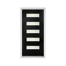 Photo 1 of Missing Hardware | 36-in x 80-in Fiberglass 5-Lite Frosted Glass Left-Hand Inswing Matte Black Prehung Front Door