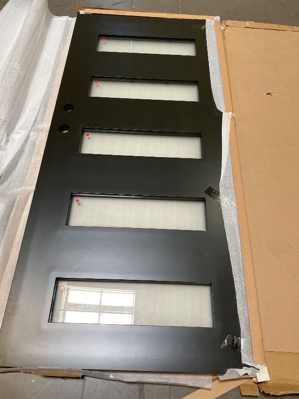 View 2 of Missing Hardware | 36-in x 80-in Fiberglass 5-Lite Frosted Glass Left-Hand Inswing Matte Black Prehung Front Door