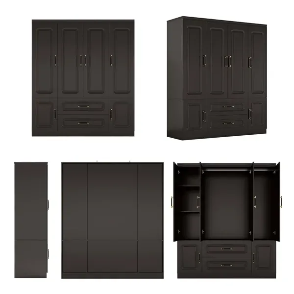 Photo 1 of Includes Box 2/3 | Missing two boxes | 4-Door Armoire Wardrobe Closet With Drawers & Shelves, 70.87"H Freestanding Armoire Closet With Hanging Rods, Black
