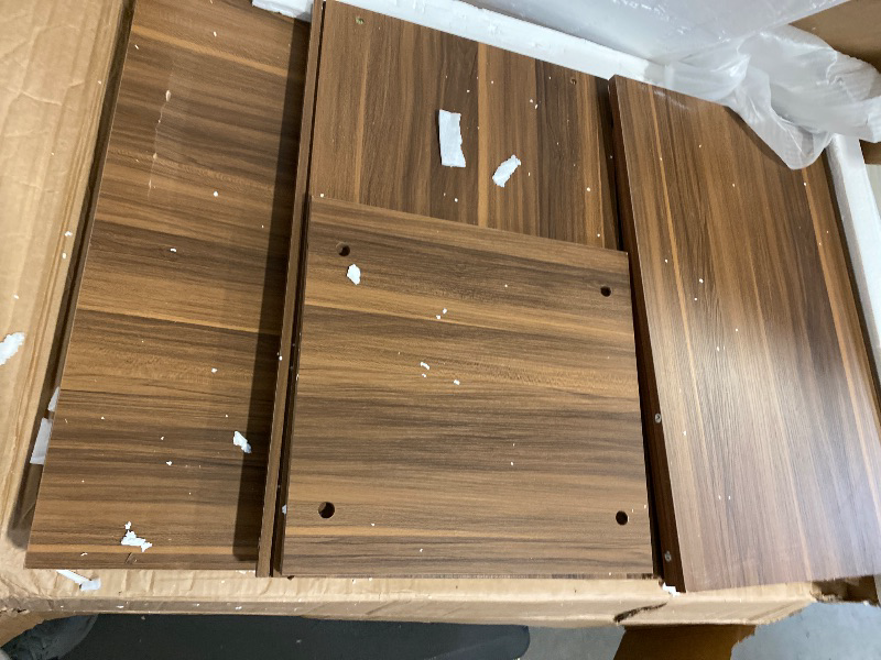 Photo 1 of 71 inch W Walnut Brown L Shaped Computer Desk Writing Table with File Cabinet and Storage Shelves