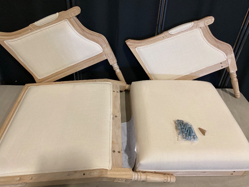 Photo 1 of Furniture Streamdale French Accent Chair Wood Frame Linen Upholstery Distressed Finish Cream | Wood is cracked on some pieces