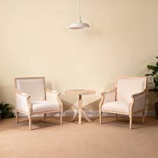 Photo 1 of Furniture Streamdale French Accent Chair Wood Frame Linen Upholstery Distressed Finish Cream | Wood is cracked on some pieces
