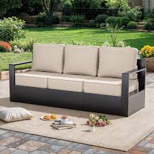 Photo 1 of Sealed | Aluminum Outdoor Patio Couch All-Weather 3-Seat Sofa with Beige Cushions