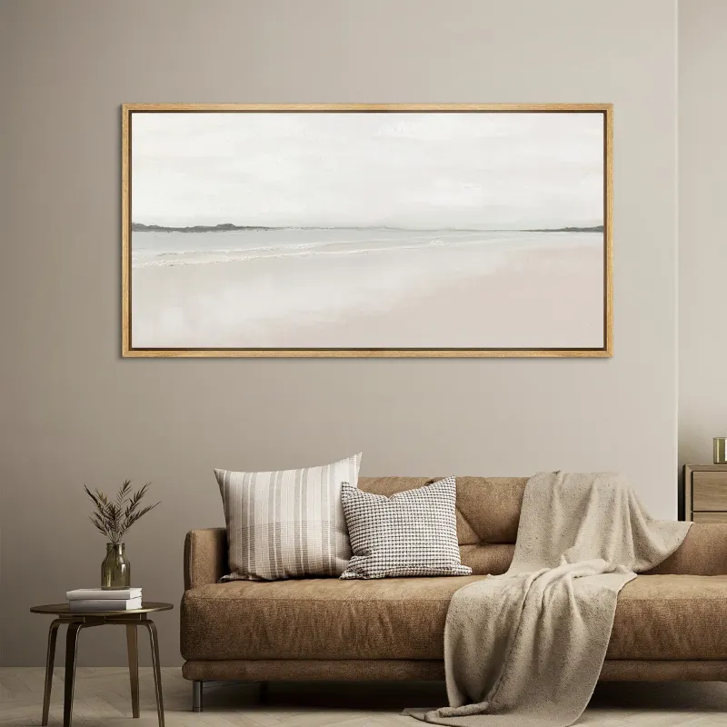 Photo 1 of Muted Coastal Beach Serene Modern Neutral Extra Large Pictures Framed Canvas Print Wall Art