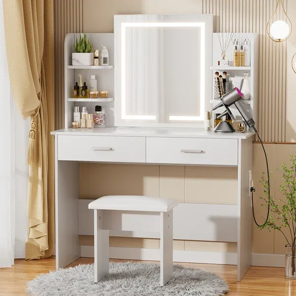 Photo 1 of Vanity Set With LED Mirror & Built-in Outlets White