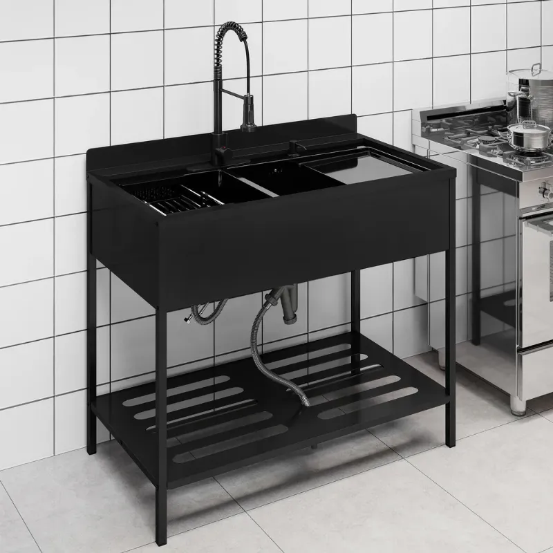 Photo 1 of 43.43" * 23.6" * 37.2" Freestanding Double Bowl Stainless Steel Utility Laundry/Kitchen Sink with Faucet Black