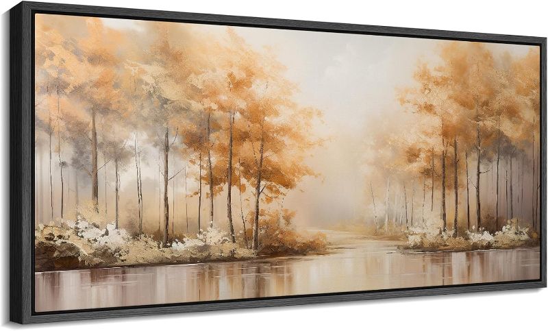 Photo 1 of Extra Large Framed Canvas Print Wall Art Elegant Forest Landscape Warm Tones Vintage Inspired Colorful Stripes Antique Fine Art Illustrations Decorative Colorful for Bedroom - 60"x30" Black