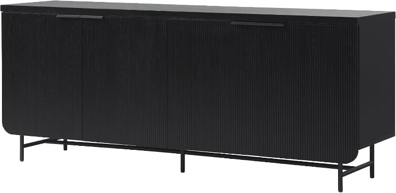 Photo 1 of Reema Fluted 4-Door Kitchen Sideboard Buffet Console, 69 Inch, Black