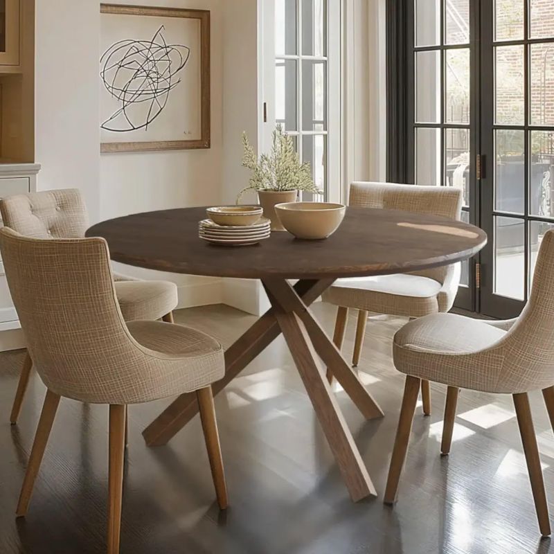 Photo 1 of Partial Set Box 1/2 Only Table Top Only | Solid Wood Contemporary 48" Round Table with Tripod Base, Solid Wood with a Blonde Oak Finish60'' Long Round Dining Table Brown Oak