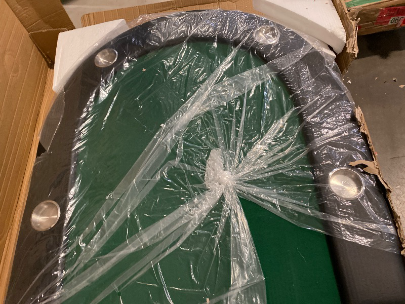 Photo 1 of 8 Player Oval Poker Table Foldable, 72" Poker Game Tables with Storage Bag, Collapsible Legs, Padded Rails & Cup Holders, Portable Folding Game Table for Texas Holdem and Blackjack, Green