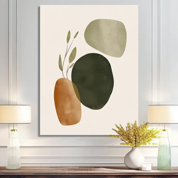Photo 1 of Abstract Shapes In Green And Brown Tones - Midcentury Modern Canvas Print Wall Art, Green Mid-Century Modern Wall Decor